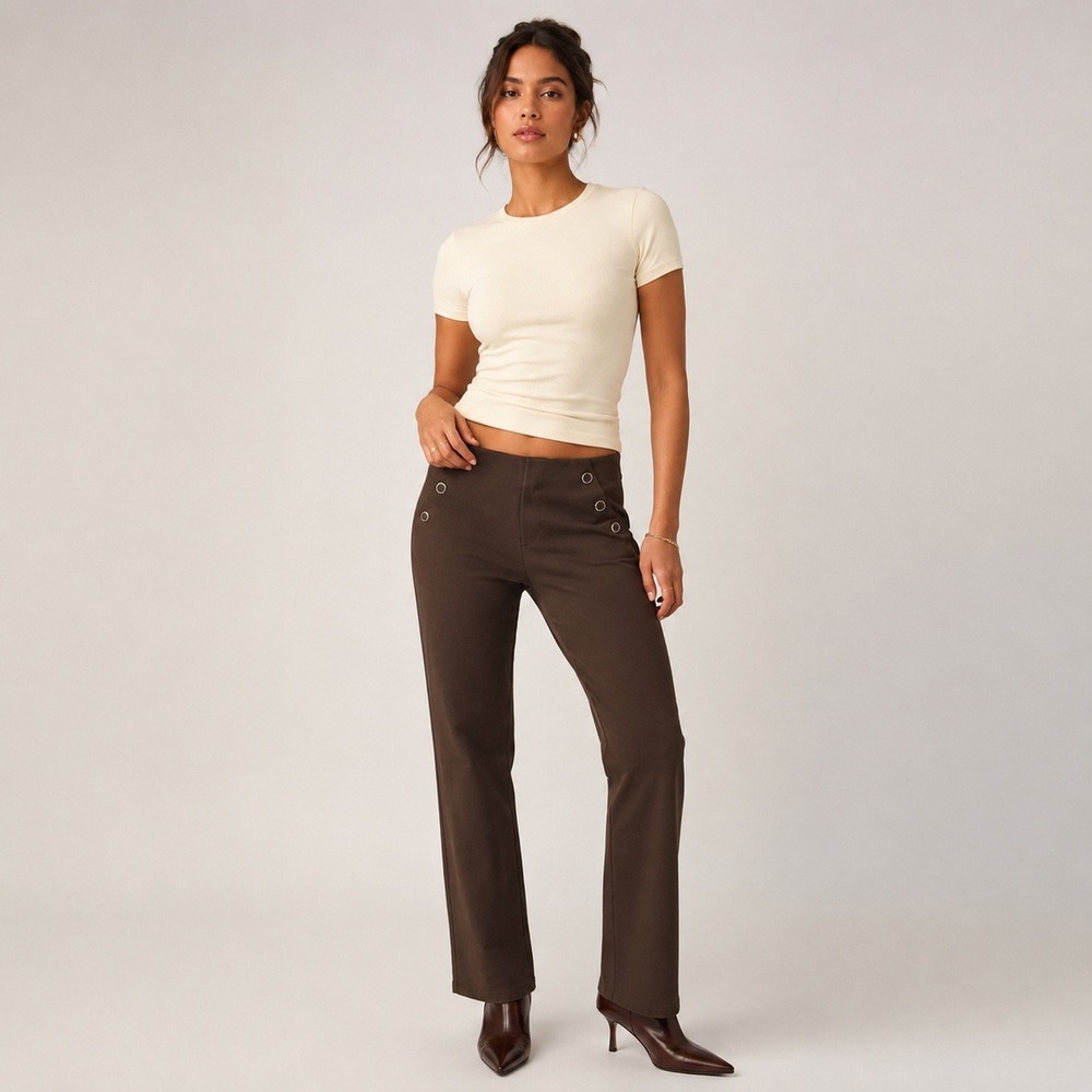 Brown Mod Grommet Straight Leg Pants Stretch Y2K 89th + Madison M